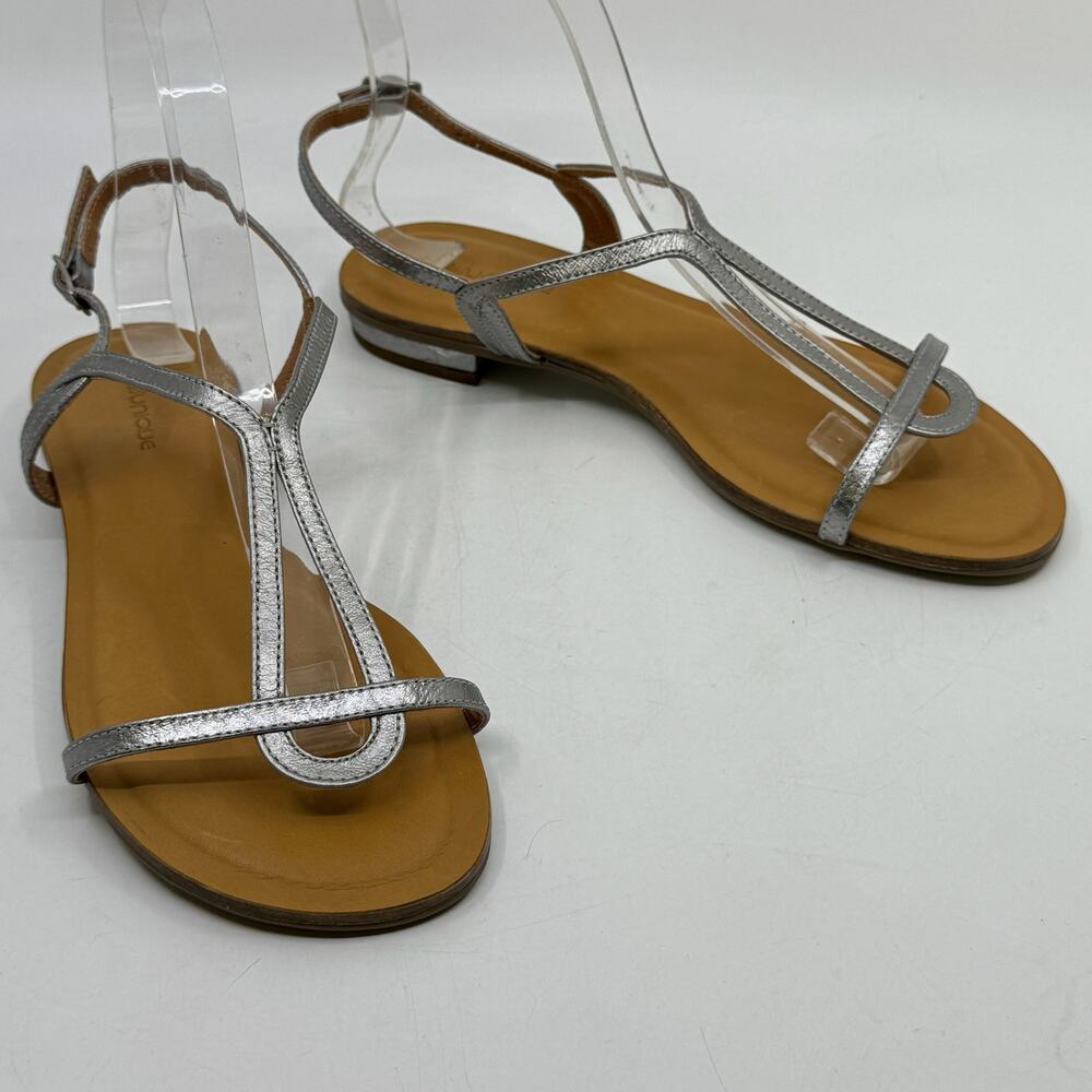 MISS UNIQUE T-Strap Silver Sandals